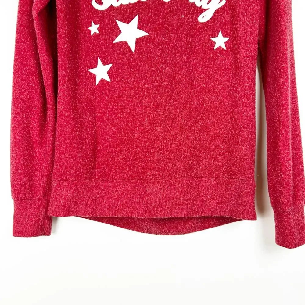 Chaser Saturday Red White Graphic Open Back Long Sleeve Top Womens Size XS - Picture 5 of 12